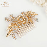 Rose shape Brides Hair Combs Gold Brides Hair Barrettes Crystal Wedding Hair Accessory