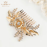 Rose shape Brides Hair Combs Gold Brides Hair Barrettes Crystal Wedding Hair Accessory