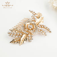 Rose shape Brides Hair Combs Gold Brides Hair Barrettes Crystal Wedding Hair Accessory