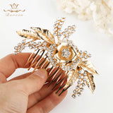 Rose shape Brides Hair Combs Gold Brides Hair Barrettes Crystal Wedding Hair Accessory