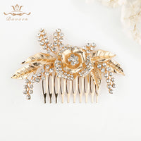 Rose shape Brides Hair Combs Gold Brides Hair Barrettes Crystal Wedding Hair Accessory