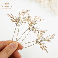 3 pics/ lot Elegant Gold Woman Hair Clips for Brides Leaves Crystal Bridals Hair pins Wedding Hair Accessory