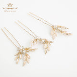 3 pics/ lot Elegant Gold Woman Hair Clips for Brides Leaves Crystal Bridals Hair pins Wedding Hair Accessory