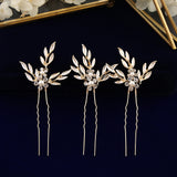 3 pics/ lot Elegant Gold Woman Hair Clips for Brides Leaves Crystal Bridals Hair pins Wedding Hair Accessory