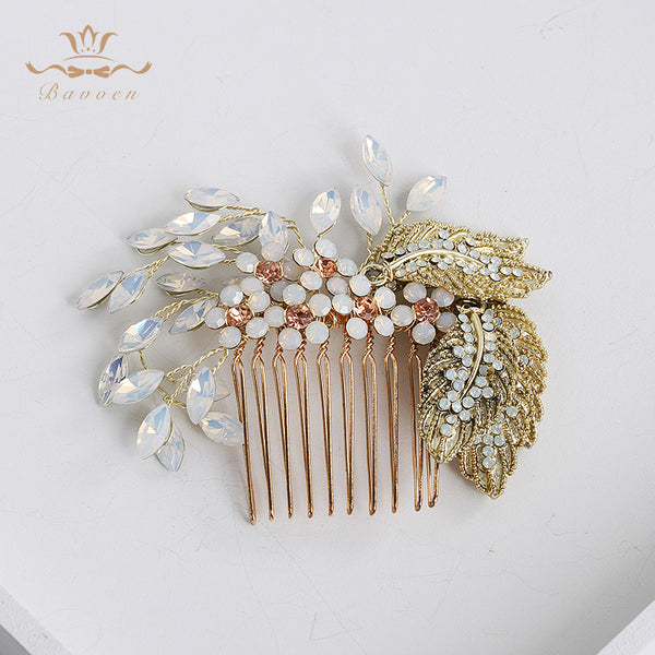 European Rhinestone Brides Hair Combs Gold Leaves Bridal Hair Sticks Wedding Hair Accessories