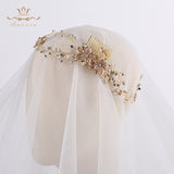 Handmade Brides European Rhinestone Hair Combs Gold Leaves Hair Sticks Wedding Hair Accessories