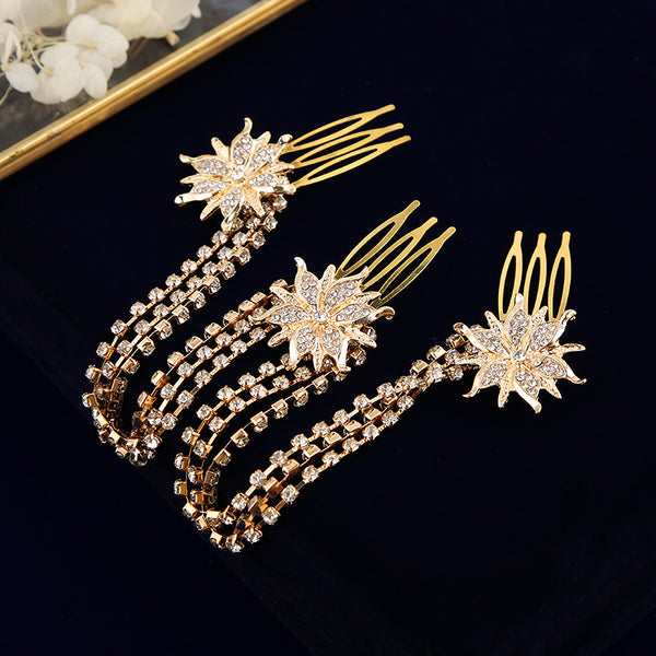 European Brides Gold Flower Hairbands Bridal Hair Combs Wedding Hair Accessories