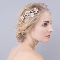 Woman Gold Leaves Hair Combs European Nature Pearls Hairbands Flower Hair Sticks Crystal Wedding Dress Hair Accessories