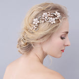 Woman Gold Leaves Hair Combs European Nature Pearls Hairbands Flower Hair Sticks Crystal Wedding Dress Hair Accessories