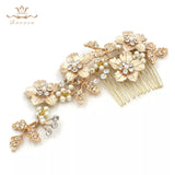 Woman Gold Leaves Hair Combs European Nature Pearls Hairbands Flower Hair Sticks Crystal Wedding Dress Hair Accessories