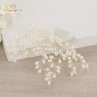 Full Handmade Brides Pearls Hair Combs Silver Hair Sticks Wedding Hair Accessory