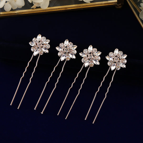 4 pics/ lot Women Sparkling Crystal  Gold Hair Sticks European Pearls Hairbands Hairpins