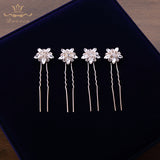 4 pics/ lot Women Sparkling Crystal  Gold Hair Sticks European Pearls Hairbands Hairpins