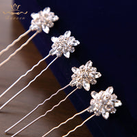 4 pics/ lot Women Sparkling Crystal  Gold Hair Sticks European Pearls Hairbands Hairpins