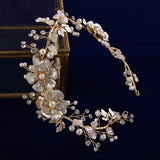 Gold Flower adjustable Brides Hairbands Crystal Headbands Wedding Hair Accessory hc0141