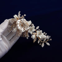 Gold Flower Bridal Crystal Hair Comb Headpiece Hair Sticks Wedding Hair Accessories