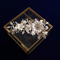 Gold Flower Bridal Crystal Hair Comb Headpiece Hair Sticks Wedding Hair Accessories