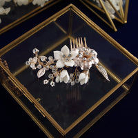 Gold Flower Bridal Crystal Hair Comb Headpiece Hair Sticks Wedding Hair Accessories