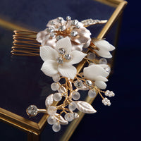 Gold Flower Bridal Crystal Hair Comb Headpiece Hair Sticks Wedding Hair Accessories