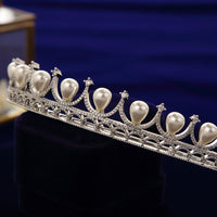 Bridal Pearls & Zircon Crystal Hairbands Silver Tiara Crown