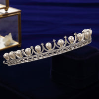 Bridal Pearls & Zircon Crystal Hairbands Silver Tiara Crown