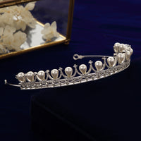 Bridal Pearls & Zircon Crystal Hairbands Silver Tiara Crown