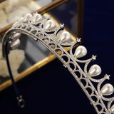 Bridal Pearls & Zircon Crystal Hairbands Silver Tiara Crown