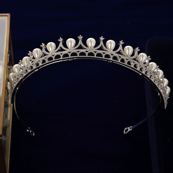 Bridal Pearls & Zircon Crystal Hairbands Silver Tiara Crown