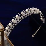 Bridal Pearls & Zircon Crystal Hairbands Silver Tiara Crown