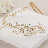 Adjust Gold Crystal Brides Hairbands Long Tiaras Headpiece with Ribbon Wedding Hair Accessories