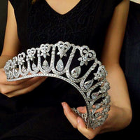 Fantanstic CZ Zircon Crystal Silver Wedding Crowns Tiaras Headpieces