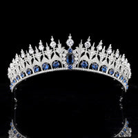 Blue Cubic Zircon Oversize Princess Wedding Tiaras Crowns Crystal Brides Headpieces Evening Hair Jewelry HT20369b