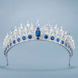 Blue Cubic Zircon Oversize Princess Wedding Tiaras Crowns Crystal Brides Headpieces Evening Hair Jewelry HT20369b