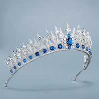 Blue Cubic Zircon Oversize Princess Wedding Tiaras Crowns Crystal Brides Headpieces Evening Hair Jewelry HT20369b