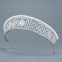 Pearls & Cubic Zircon Princess Wedding Tiaras Crowns Crystal Brides Headpieces Evening Hair Jewelry HT020371