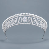 Pearls & Cubic Zircon Princess Wedding Tiaras Crowns Crystal Brides Headpieces Evening Hair Jewelry HT020371