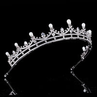 Simple Pearls Princess Wedding Tiaras Crowns Cubic Zircon Crystal Brides Headpieces Evening Hair Jewelry HT020372