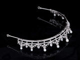 Simple Pearls Princess Wedding Tiaras Crowns Cubic Zircon Crystal Brides Headpieces Evening Hair Jewelry HT020372