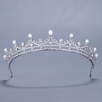 Simple Pearls Princess Wedding Tiaras Crowns Cubic Zircon Crystal Brides Headpieces Evening Hair Jewelry HT020372