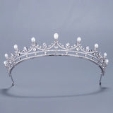 Simple Pearls Princess Wedding Tiaras Crowns Cubic Zircon Crystal Brides Headpieces Evening Hair Jewelry HT020372