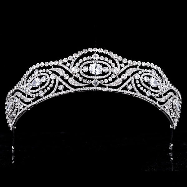 Vintage Gorgeous Bridal Cubic Zircon Crystal Silver Tiara Crown Wedding Headdress