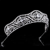 Vintage Gorgeous Bridal Cubic Zircon Crystal Silver Tiara Crown Wedding Headdress