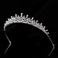 Simple Bridal Cubic Zircon Crystal Silver Tiara Crown Headpieces Wedding Headdress