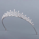 Simple Bridal Cubic Zircon Crystal Silver Tiara Crown Headpieces Wedding Headdress