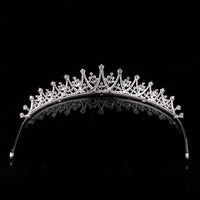 Simple Bridal Cubic Zircon Crystal Silver Tiara Crown Headpieces Wedding Headdress