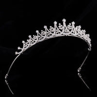 Simple Bridal Cubic Zircon Crystal Silver Tiara Crown Headpieces Wedding Headdress