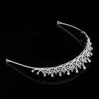 Simple Bridal Cubic Zircon Crystal Silver Tiara Crown Headpieces Wedding Headdress