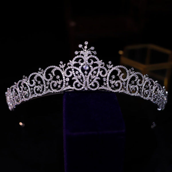 Sparkling Bridal Cubic Zircon Crystal Silver Tiara Crown Wedding Headdress