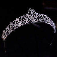 Sparkling Bridal Cubic Zircon Crystal Silver Tiara Crown Wedding Headdress