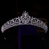 Sparkling Bridal Cubic Zircon Crystal Silver Tiara Crown Wedding Headdress